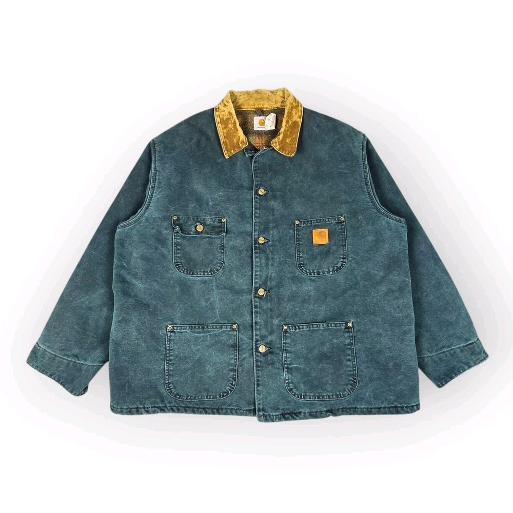 VTG Carhartt Barn Chore Coat Jacket Mens XXL Green Blanket Lined CB0443 USA Made